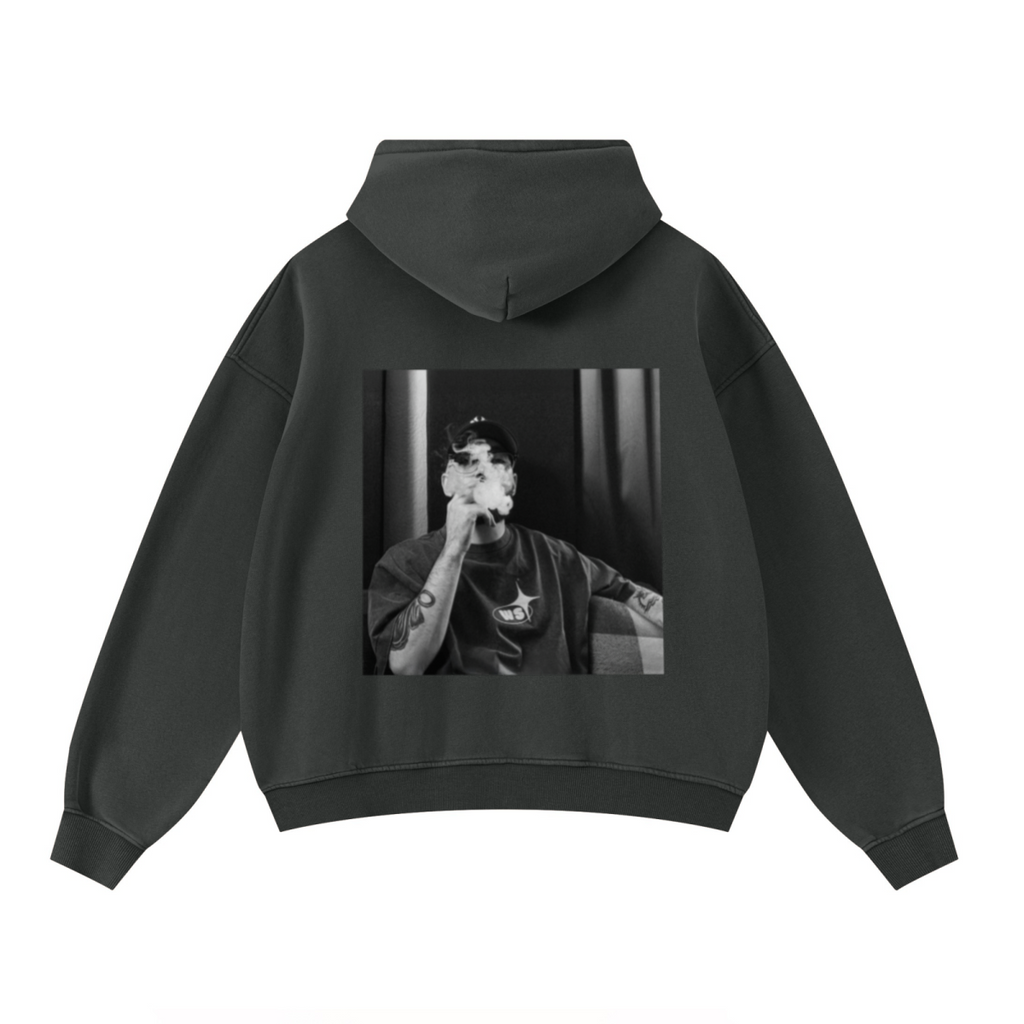 400GSM Unisex Washed Heavyweight Boxy-Fit Hoodie Vintage Dark Grey