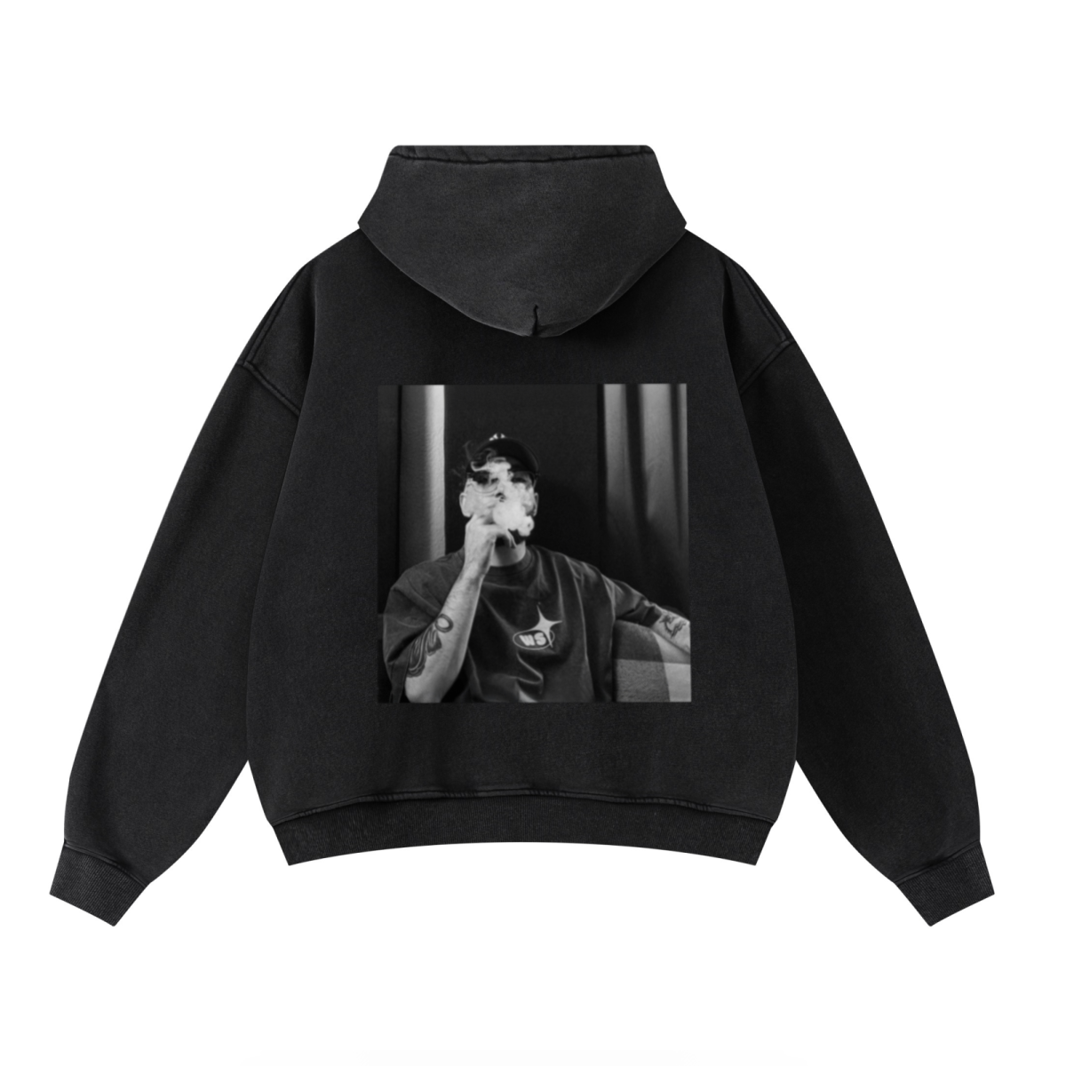 400GSM Unisex Washed Heavyweight Boxy-Fit Hoodie Vintage Black