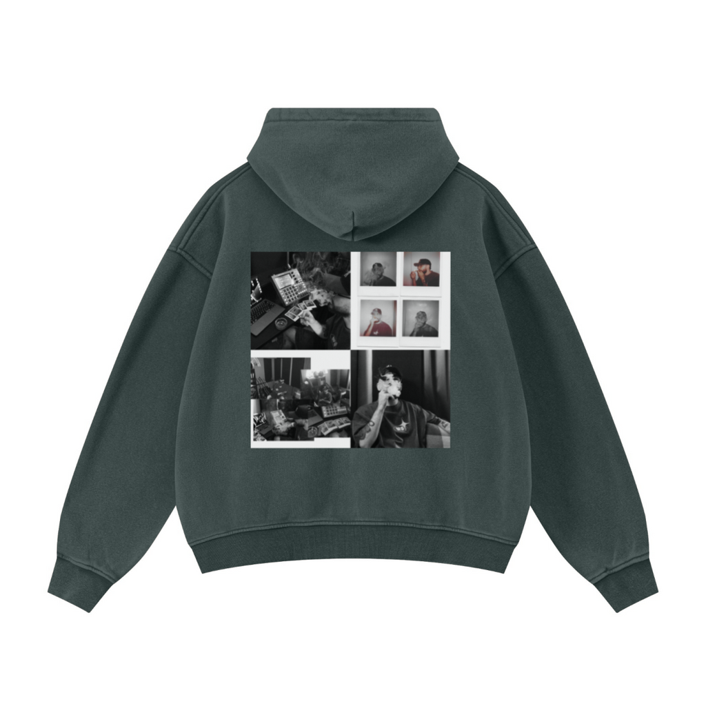 400GSM Unisex Vintage-Wash Boxy-Fit Zip-Up Hoodie Vintage Moss Green