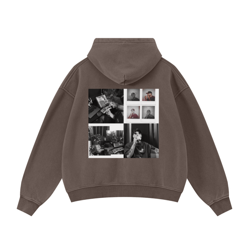 400GSM Unisex Vintage-Wash Boxy-Fit Zip-Up Hoodie Vintage Dark Brown