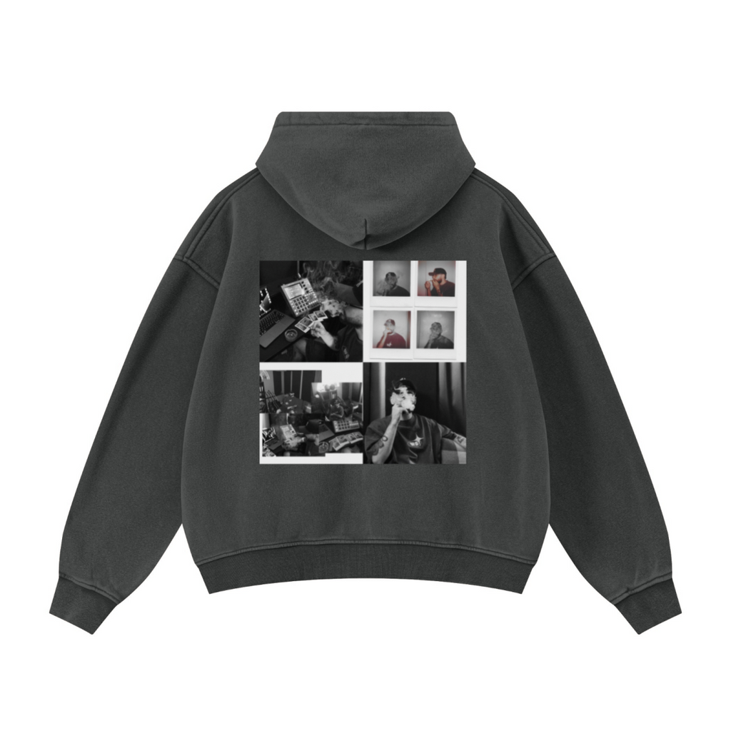 400GSM Unisex Vintage-Wash Boxy-Fit Zip-Up Hoodie Vintage Dark Grey