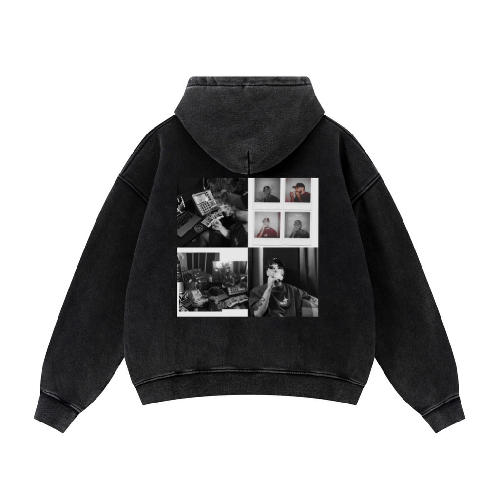400GSM Unisex Vintage-Wash Boxy-Fit Zip-Up Hoodie Vintage Black