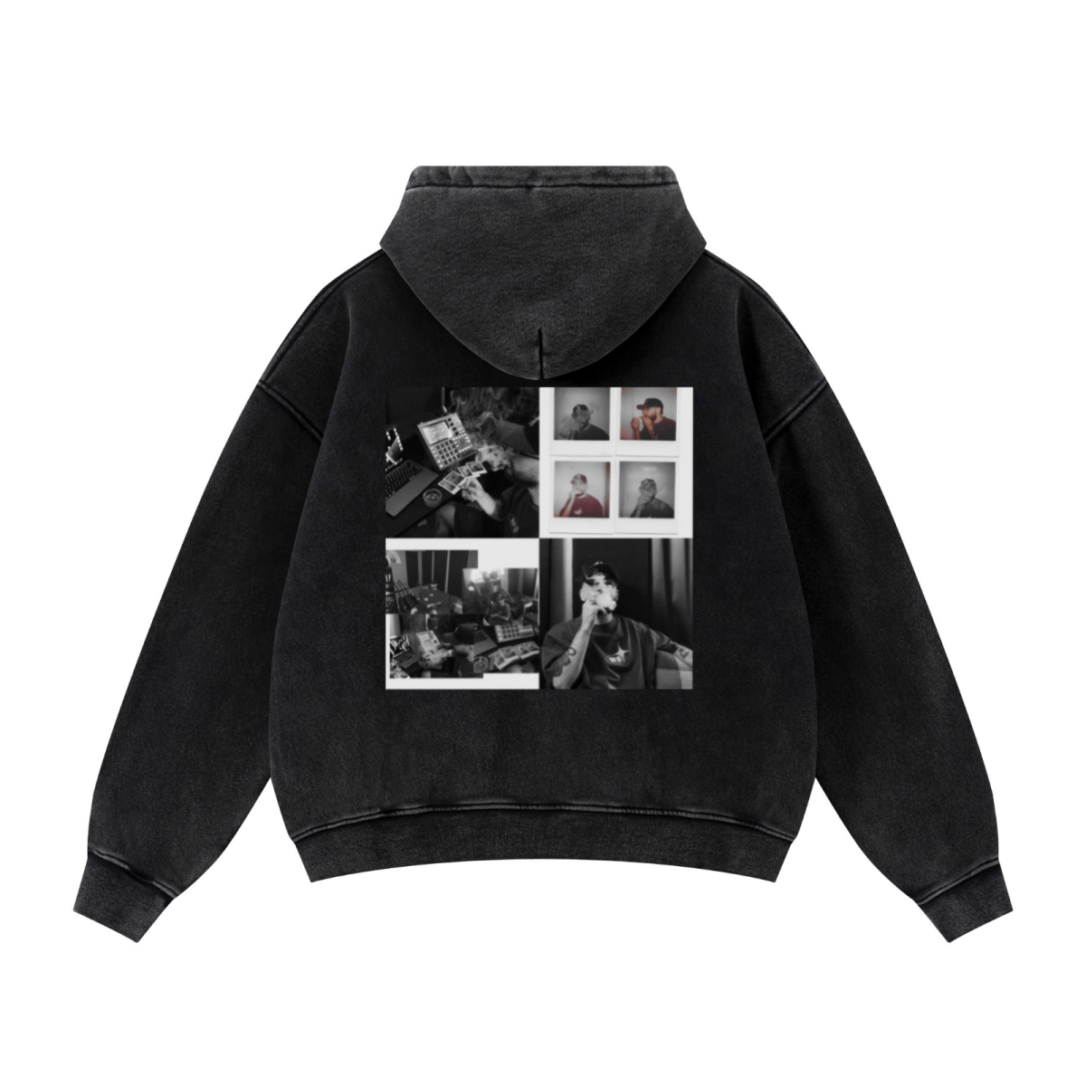 400GSM Unisex Vintage-Wash Boxy-Fit Zip-Up Hoodie Vintage Black