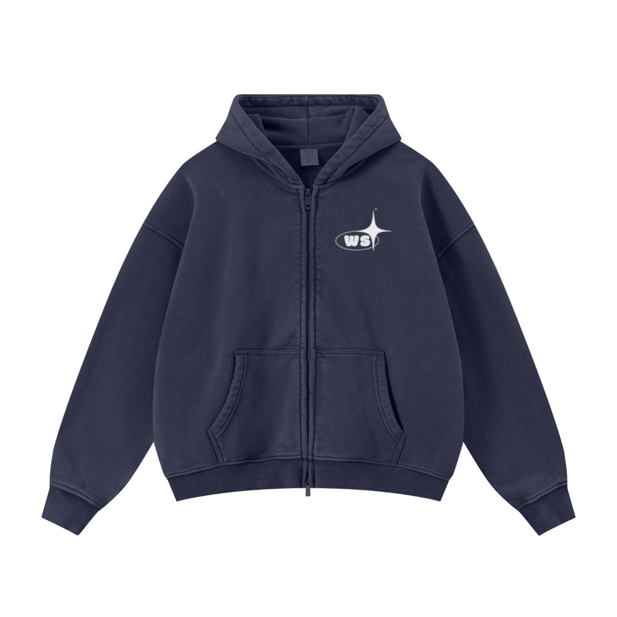 400GSM Unisex Vintage-Wash Boxy-Fit Zip-Up Hoodie Vintage Royal Blue