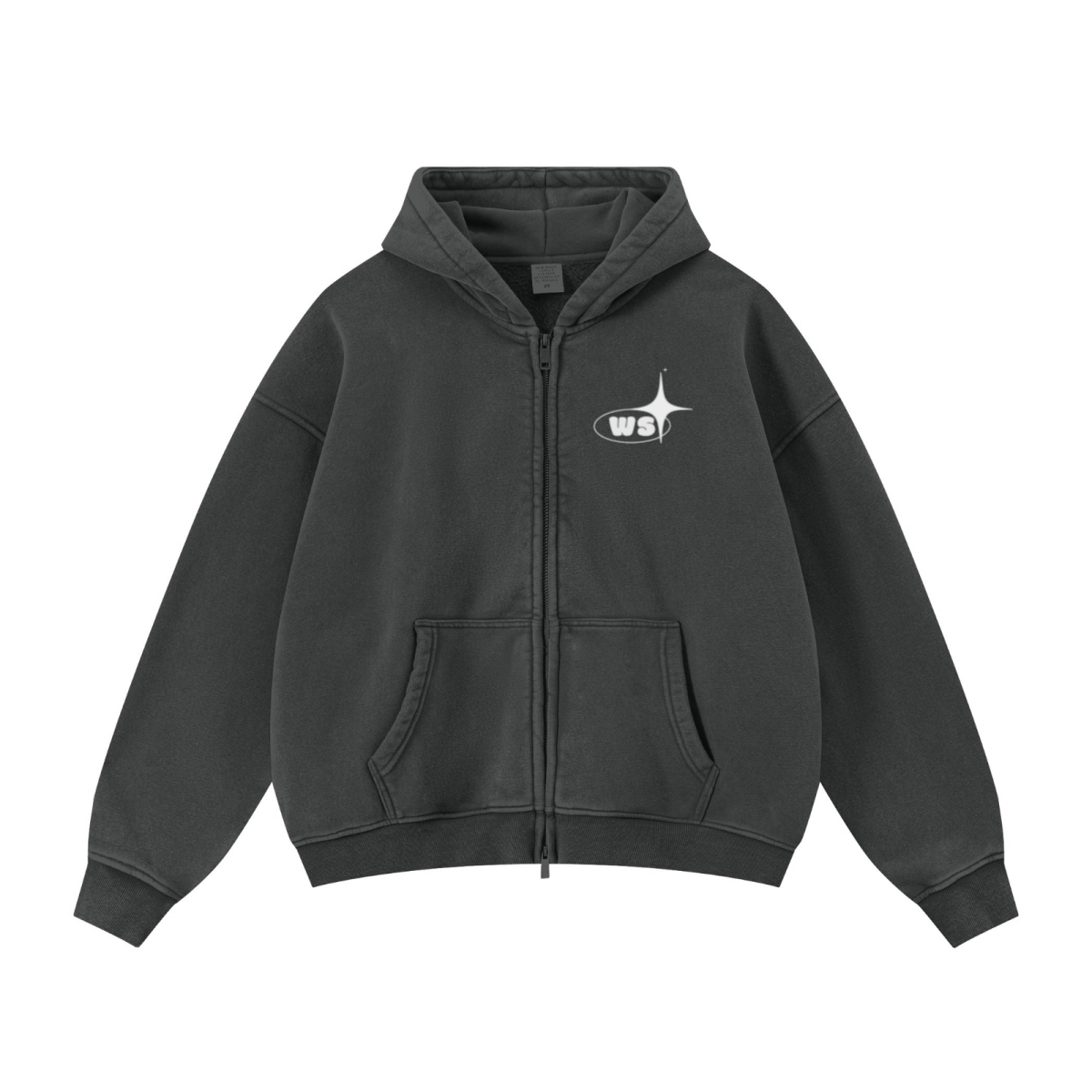 400GSM Unisex Vintage-Wash Boxy-Fit Zip-Up Hoodie Vintage Dark Grey