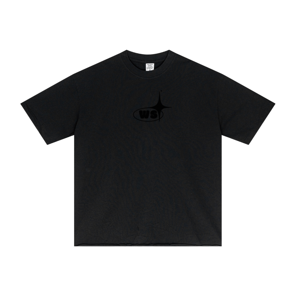 275GSM Men’s Raw-Edge Pigment-Wash T-shirt Black