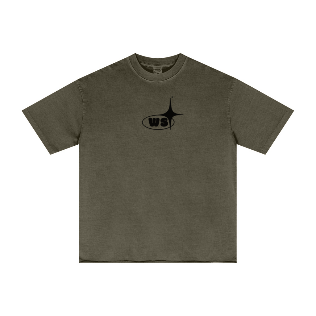 275GSM Men’s Raw-Edge Pigment-Wash T-shirt Dark green