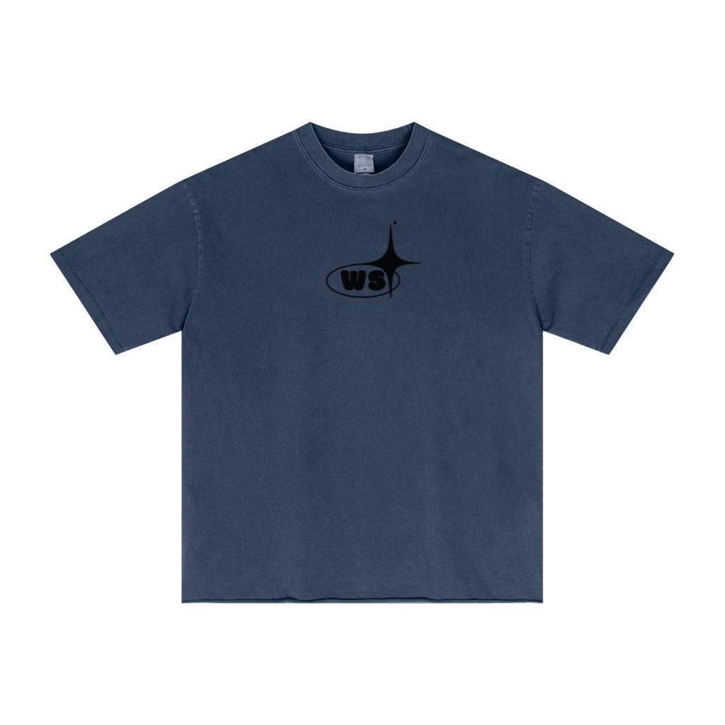 275GSM Men’s Raw-Edge Pigment-Wash T-shirt Dark blue