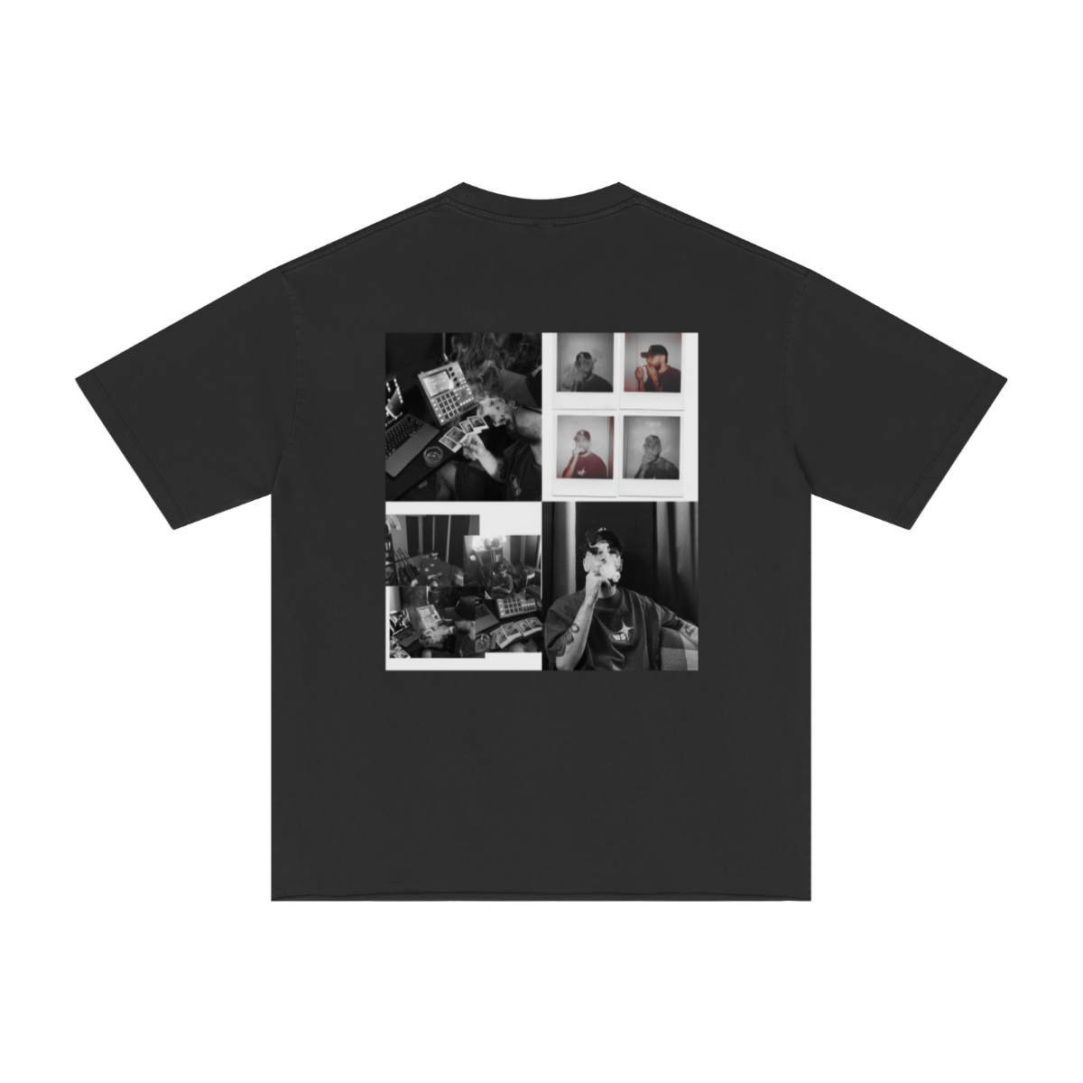 275GSM Men’s Raw-Edge Pigment-Wash T-shirt Black