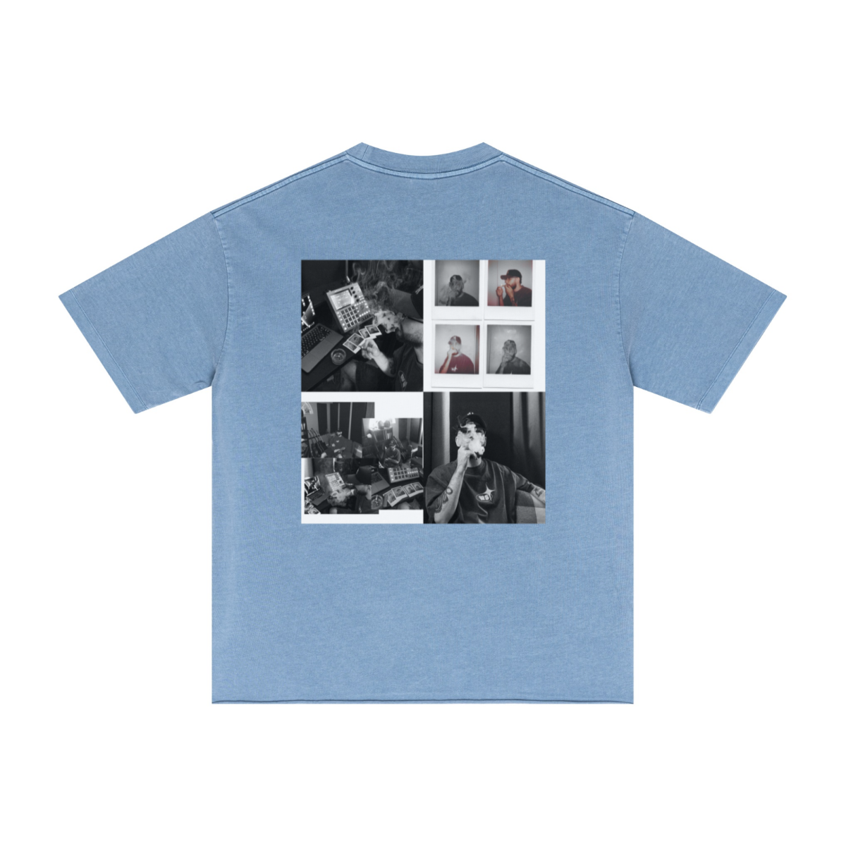 275GSM Men’s Raw-Edge Pigment-Wash T-shirt Blue