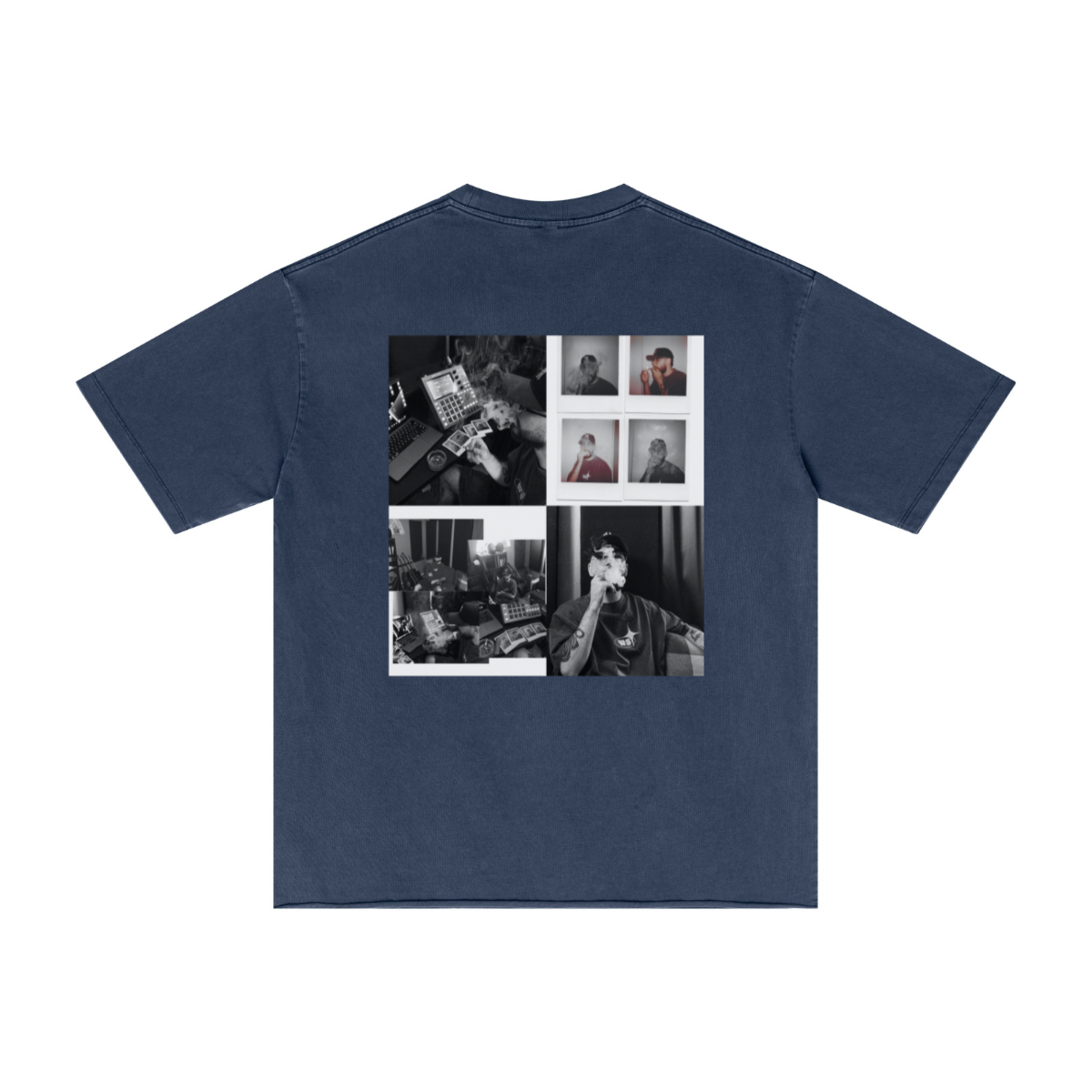 275GSM Men’s Raw-Edge Pigment-Wash T-shirt Dark blue